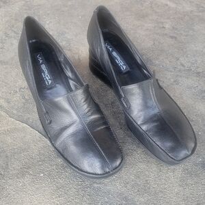 Via Spiga Women's Black Tivoli Italian Leather Wedge 9.5